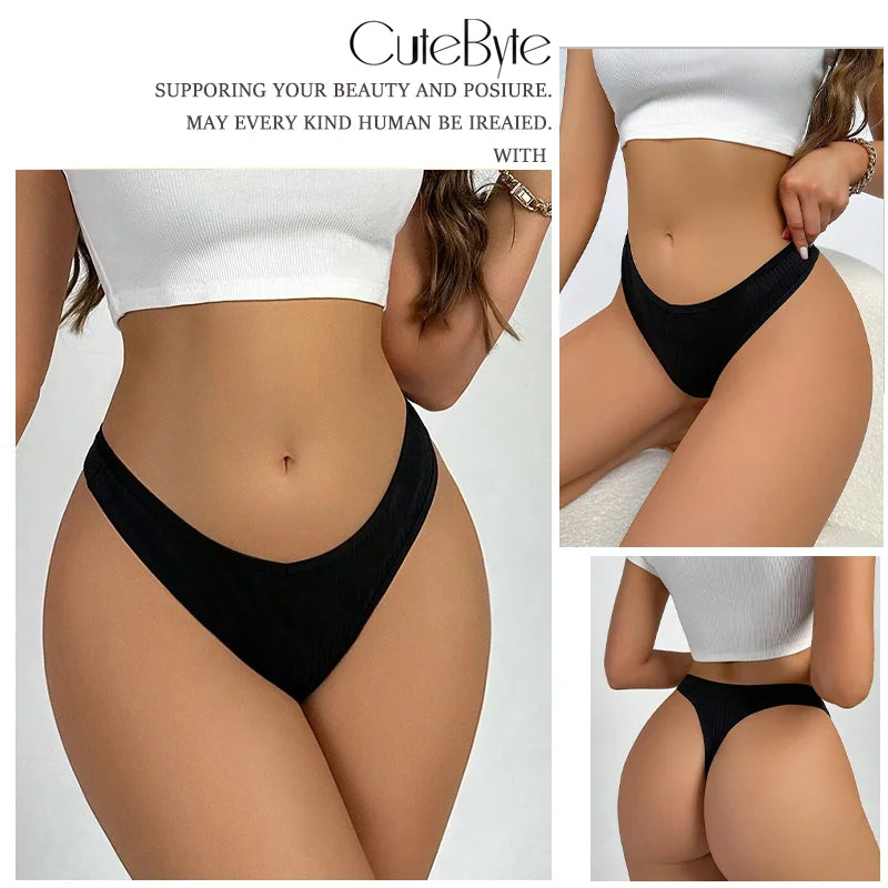 4PCS Women Seamless Thong Cotton Thin Strap Low Waist High Flexibility Panties Sexy Underwear Ladies Briefs T-back Soft Women