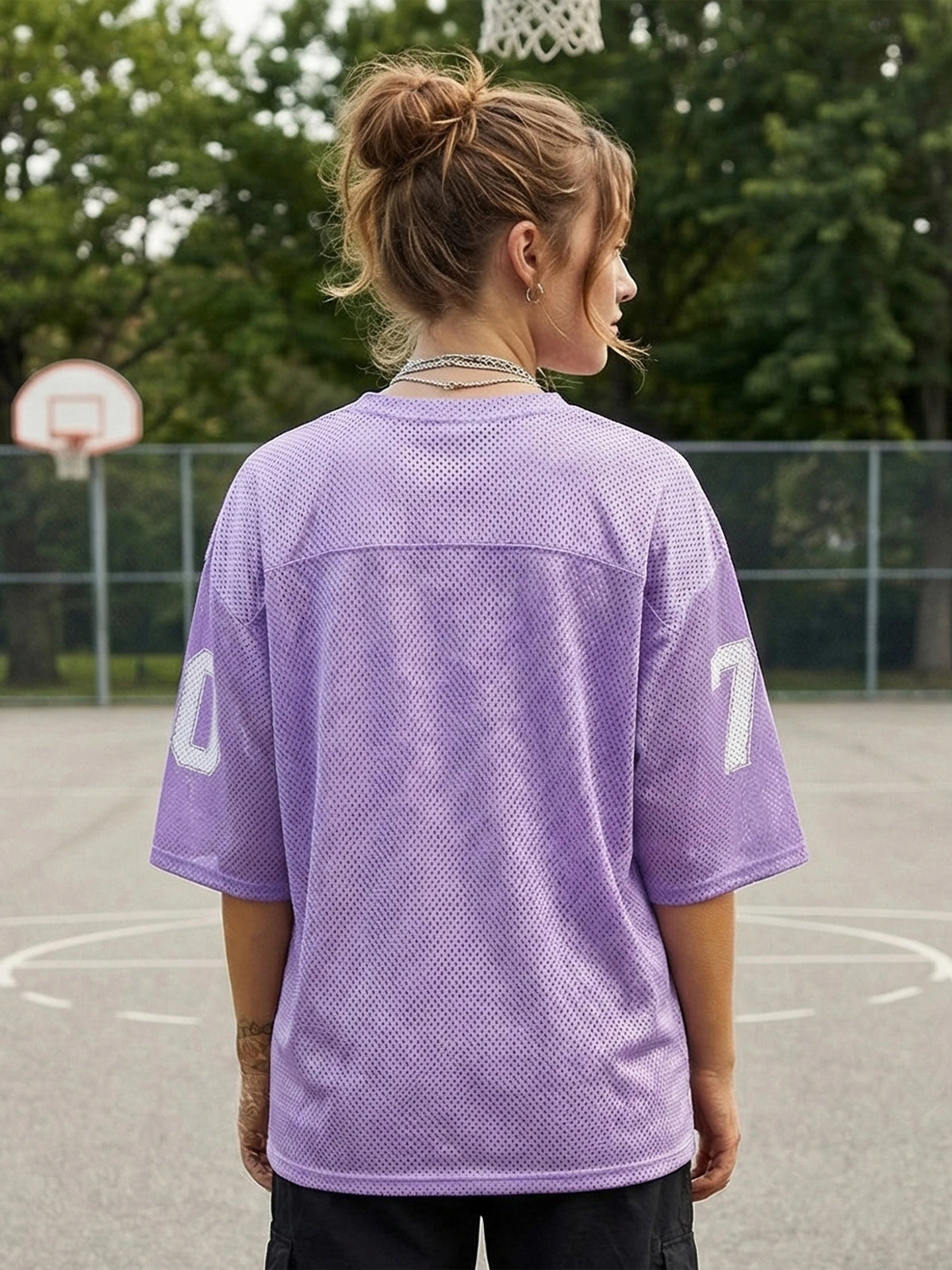 Womens Sporty Jersey Shirts Graphic Number Print Short Sleeve V Neck Loose Fit Tee Tops Summer Casual T-shirt Streetwear
