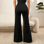 2026 Women's Solid Color Lace Spliced Flare Pants Trousers