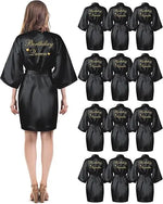 12 Pcs Women's Birthday Party Robes Gold Glitter Queen Squad Kimono Silky Nightgown Satin Bathrobes Dressing Gown