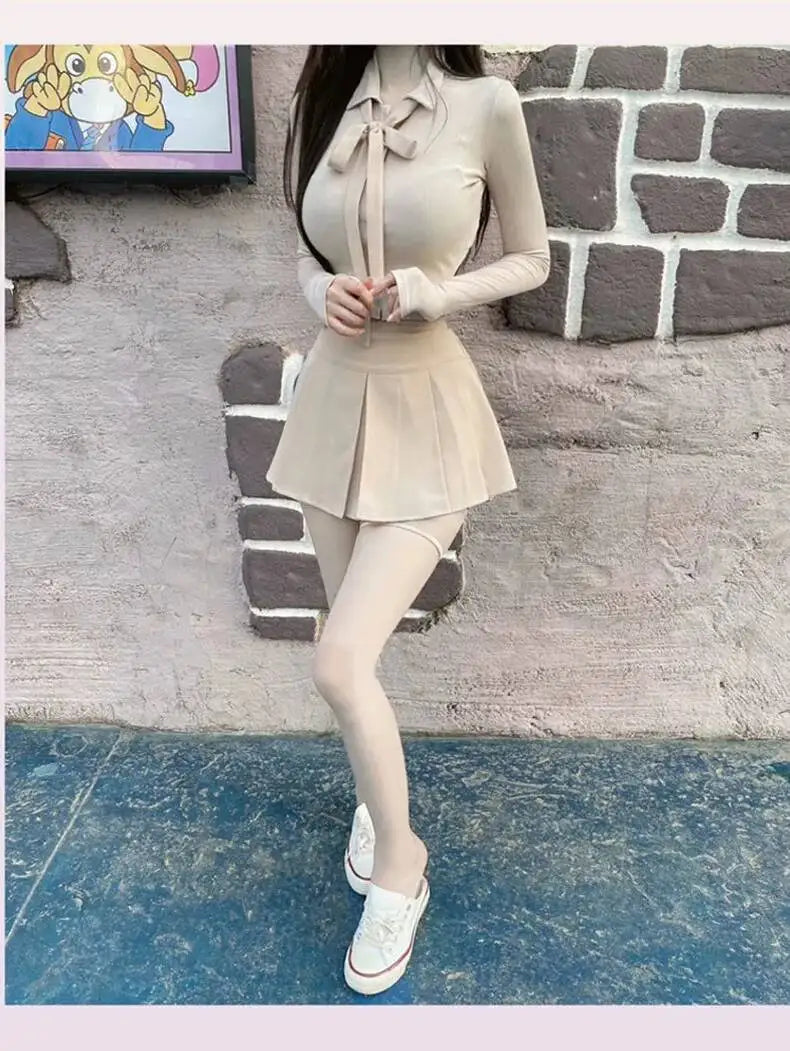 WOMENGAGA Korea Style Sexy Slim High Waist Strap A-line Half Length Skirt Fashion Women Skorts JK Sweet 2023 NewOW3W