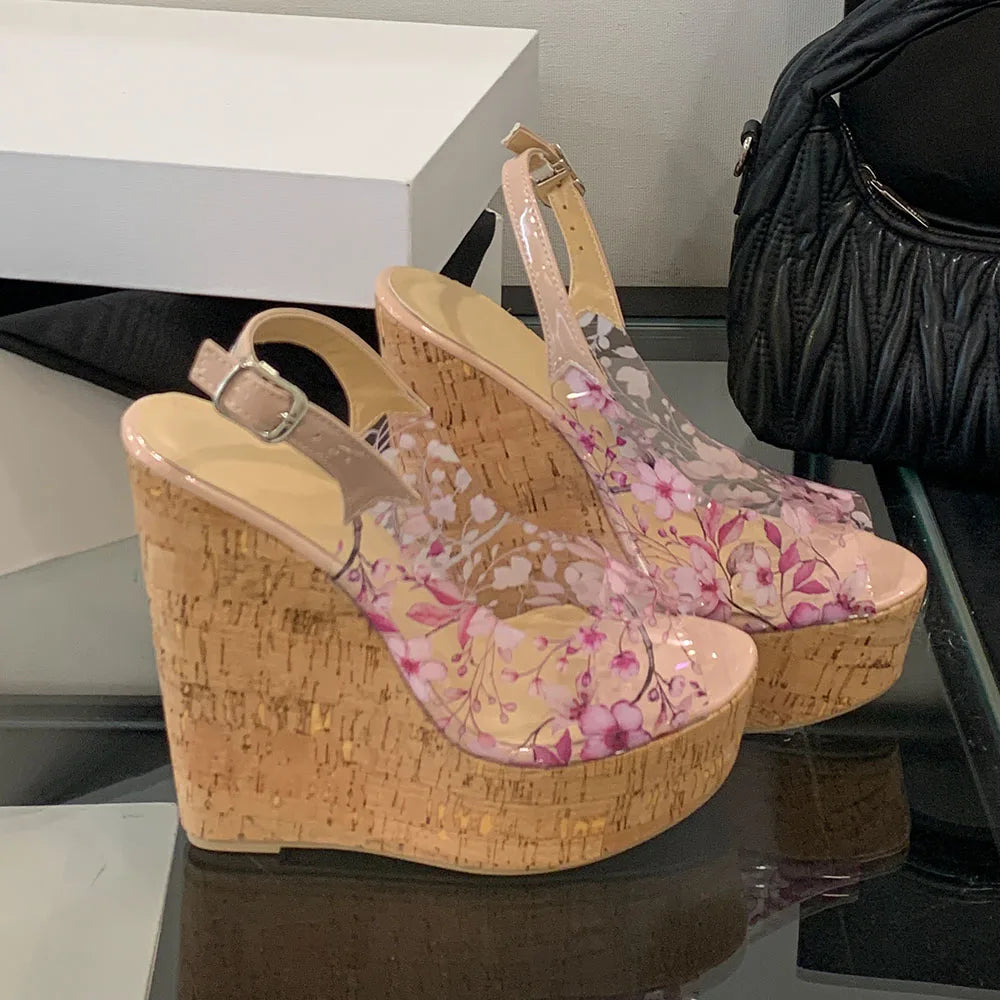 Sexy Peep Toe Nude Summer Espadrilles Sandals Women Classic Super High Heels Slingback Sandals Platform Sandals Wedges Shoes