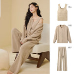 Women Autumn Winter Korean Style 3 Piece Camisole Pajama Set New Soft Half Velvet Elegant Wearable Outside Loungewear Sleepwear