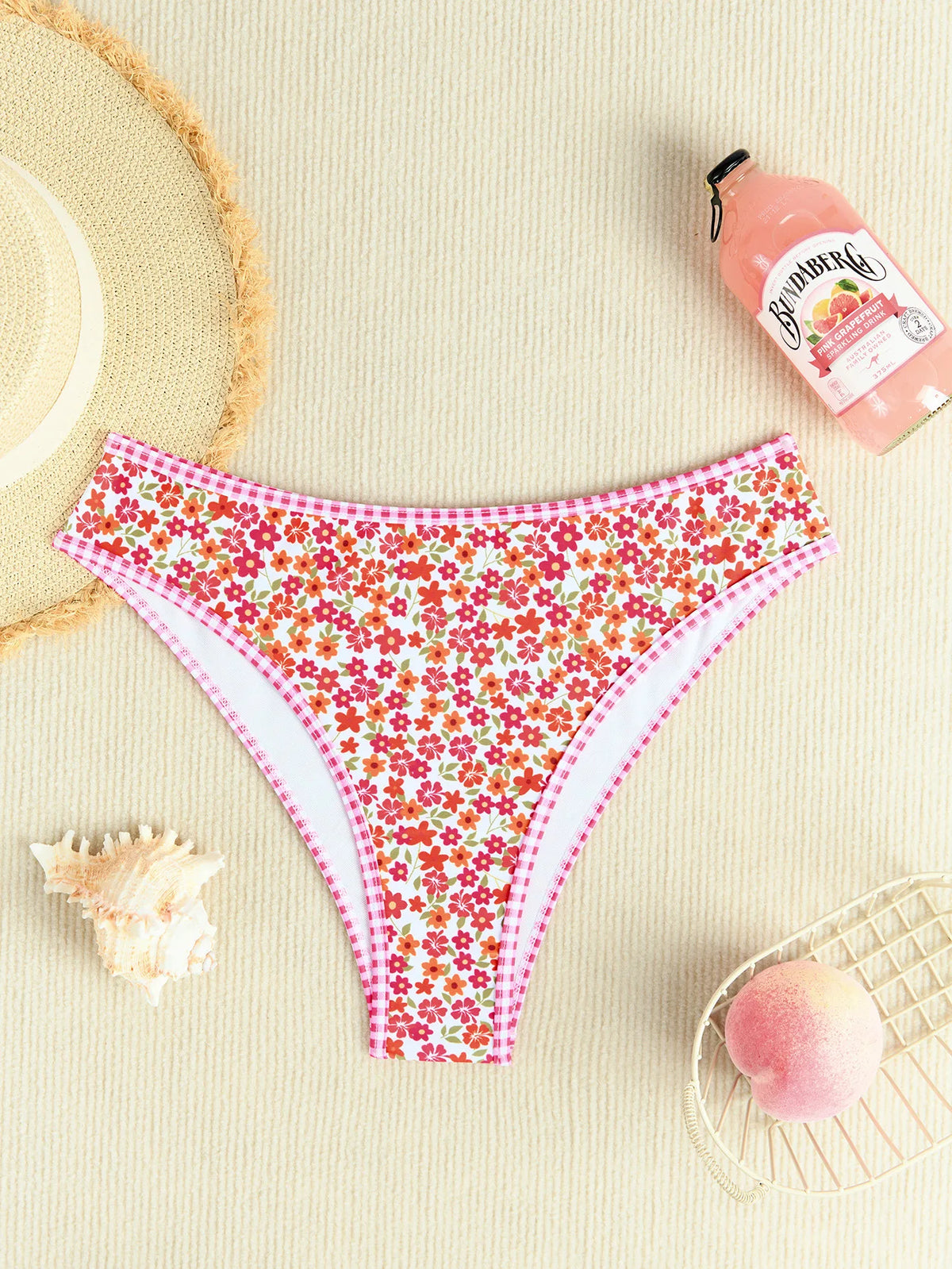 Rose Red Flower Print Bikini Set Women 2026 Summer New High Waist 2 Piece Swimsuit V-neck Bra Push Suspender Backless Swimwear
