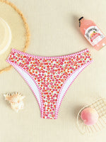 Rose Red Flower Print Bikini Set Women 2026 Summer New High Waist 2 Piece Swimsuit V-neck Bra Push Suspender Backless Swimwear