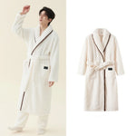 Men Women Jacquard Coral Fleece Bathrobe Autumn Winter Thick Warm Couple Sleepwear Soft Plush Loose Indoor Home Loungewear
