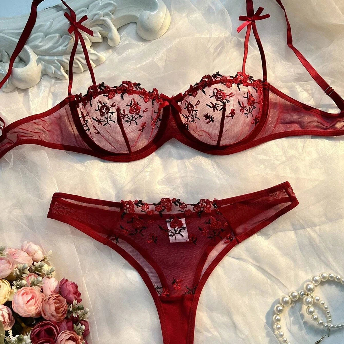 New Pink Bra Women Lingerie Set Ladies Embroidery Floral Bras Underwear Sets