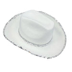 Women Shiny Sequined Wide Brim Cowboy Hat Western Style Sun Cap for Club Party