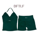 DFTLF 2 Pieces Sports Set Women Backless Tank Yoga Tops High Waist Scrunch Seamless Shorts Sport Gym Set Sportswear Workout Set