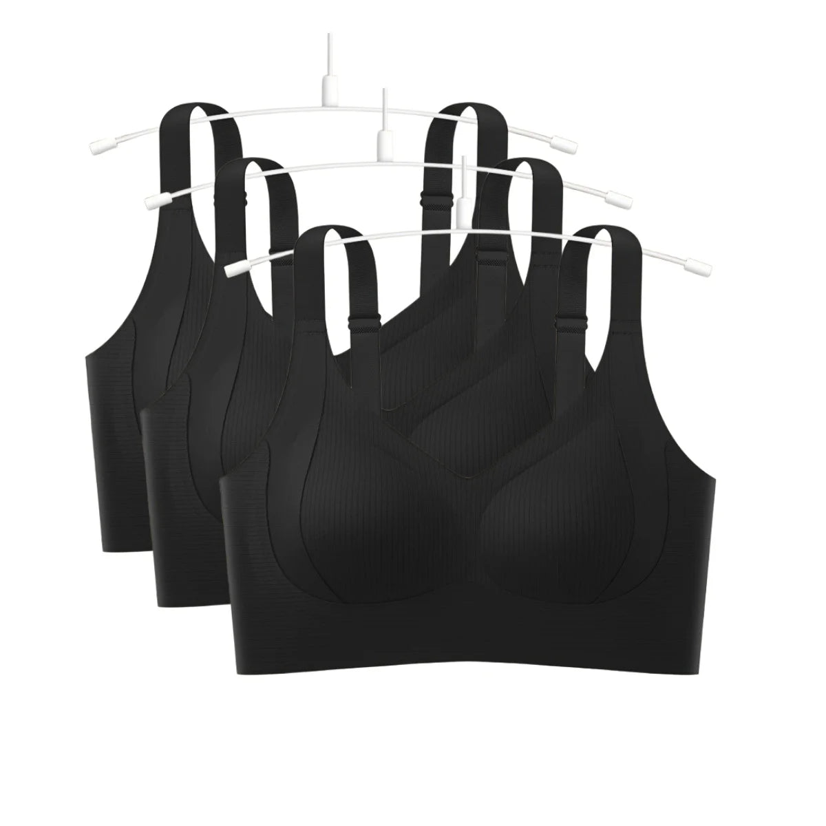 3Pcs/Set Women Seamless V-Neck Bra Plus Size Support Ribbed Bras Sexy Lingerie Detachable Bust Pads Comfort Intimates M-4XL