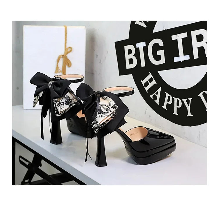 BIGTREE Pumps 2026 Summer New Hot Sale European Style Patent Leather Pointed Toe Buckle Platform High Heel Bow Shoes Women Shoes
