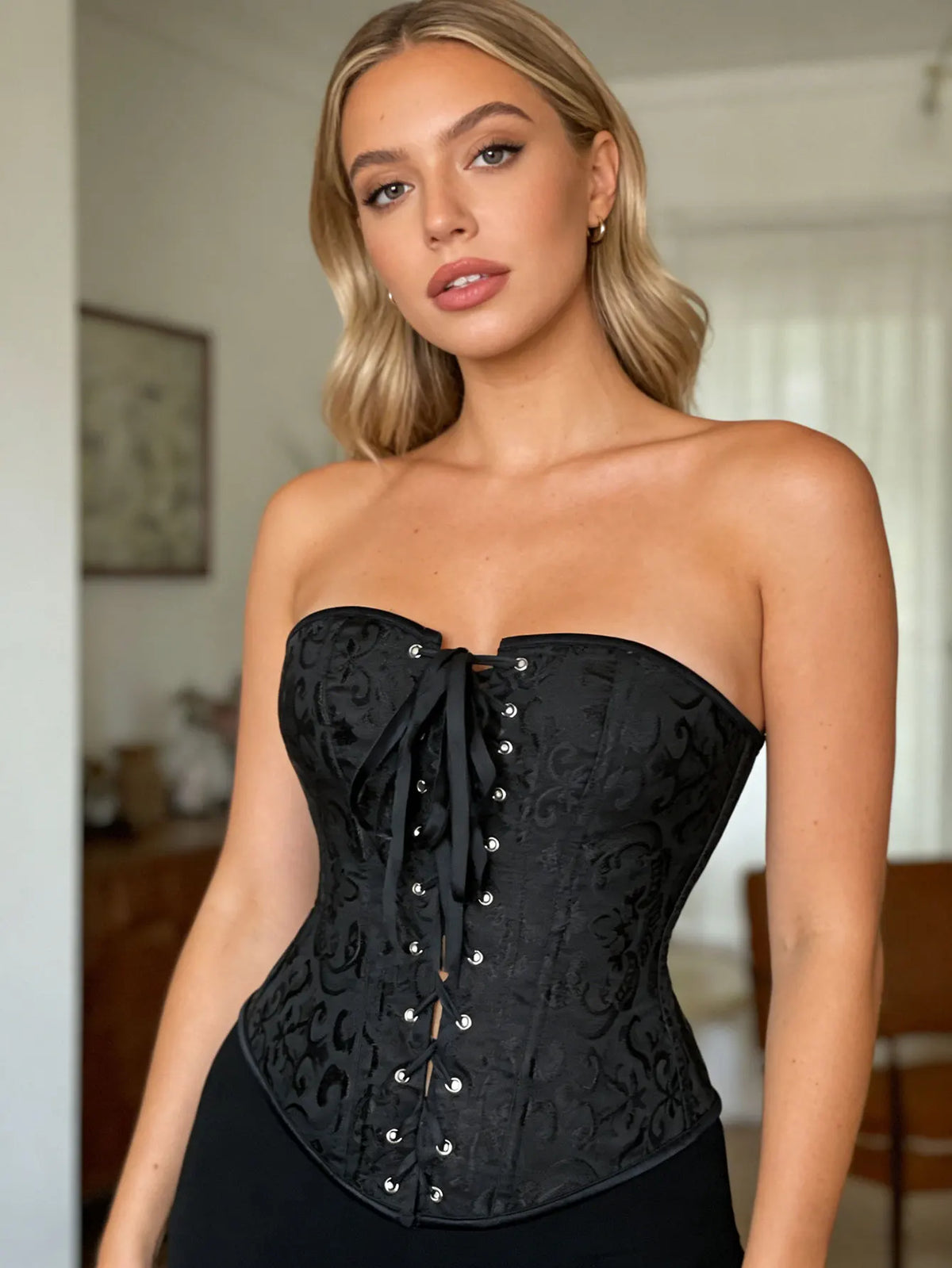 New three-row button waist shaping and bust support European and American style front tie court-style corset