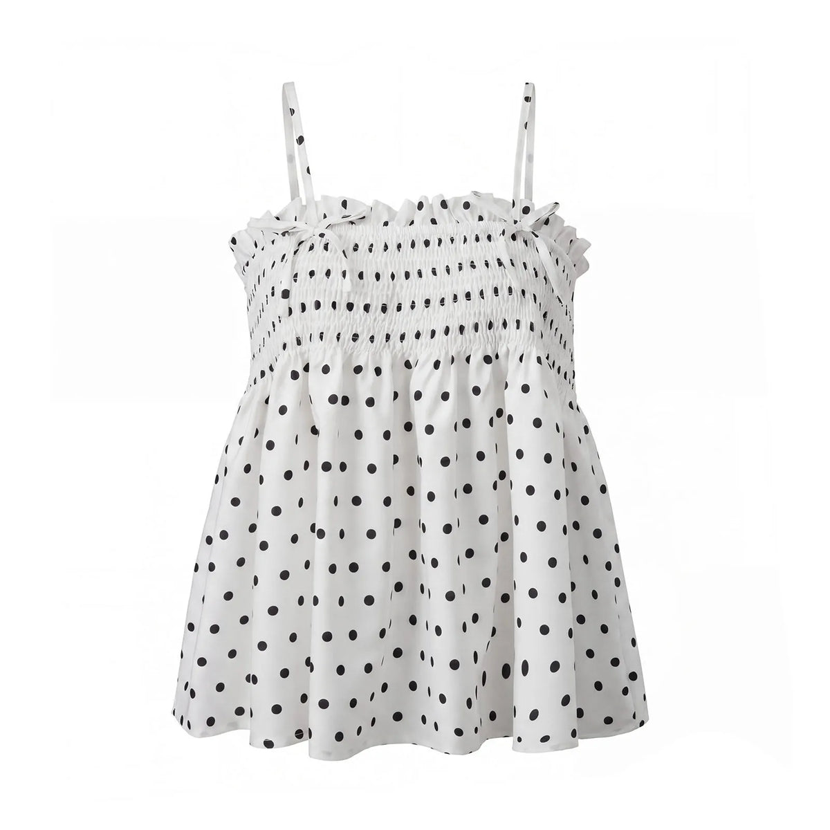 Women Summer Camisole Tops Dots Print Spaghetti Strap Bow Babydoll Vest for Party Club Daily Tank Tops