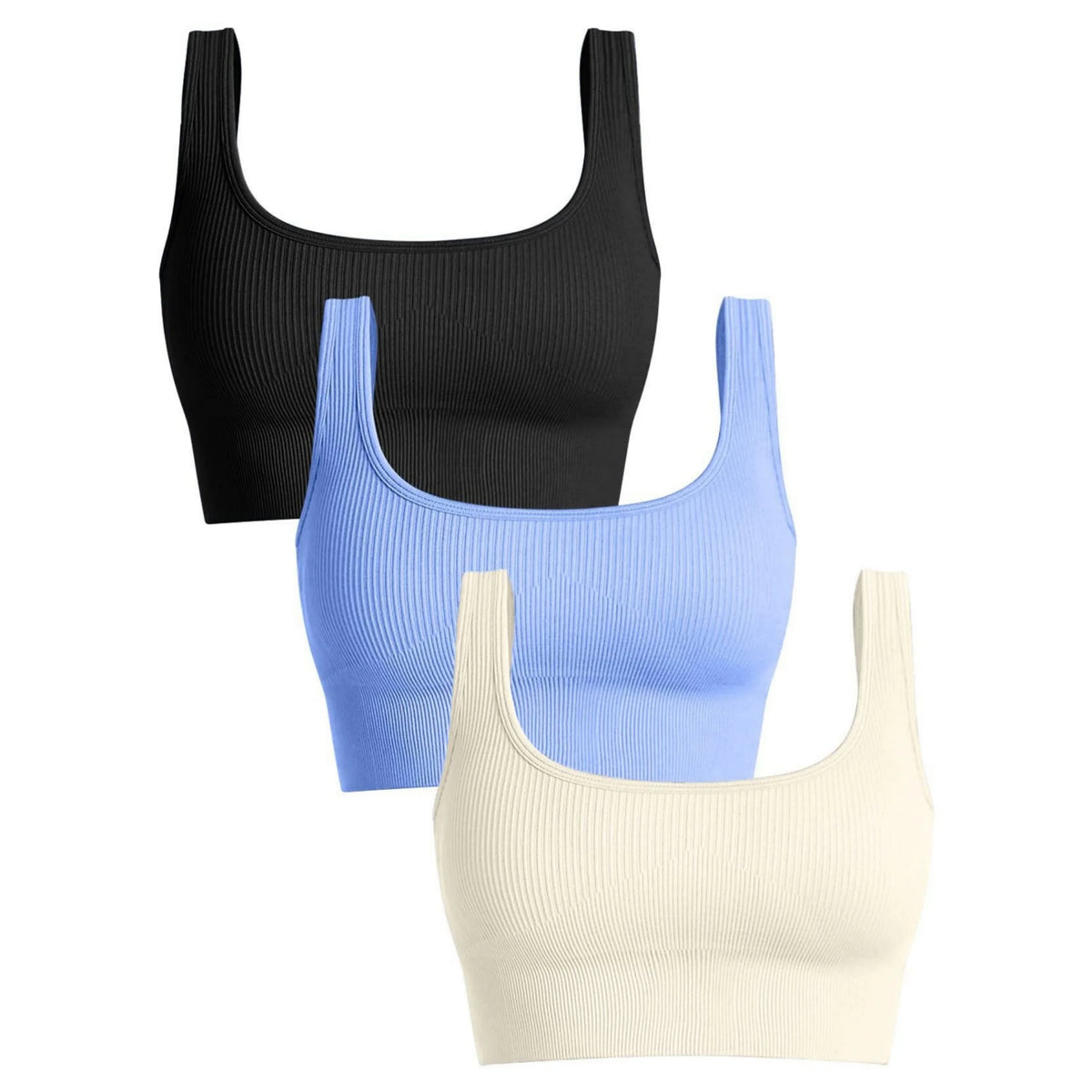 Women'S Ribbed Seamless Sports Bralettes,High Stretch Knit Fabric, Solid Color, with Removable Pads for All Seasons