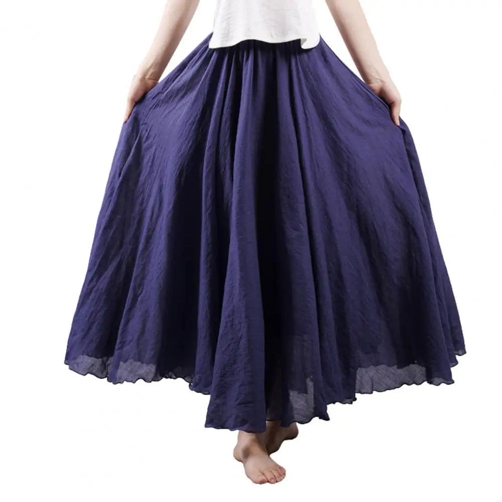Maxi Skirt Double Layer Women Skirt A-Line Loose Fit Elastic Waist Solid Color Design Flowy Skirt Spring Summer Casual Wear