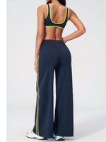 Women's Tracksuit Color Blocked Yoga Sets V Neck Sports Bra High Waist Flare Pants Fitness Suit Outdoor Running Workout Clothes