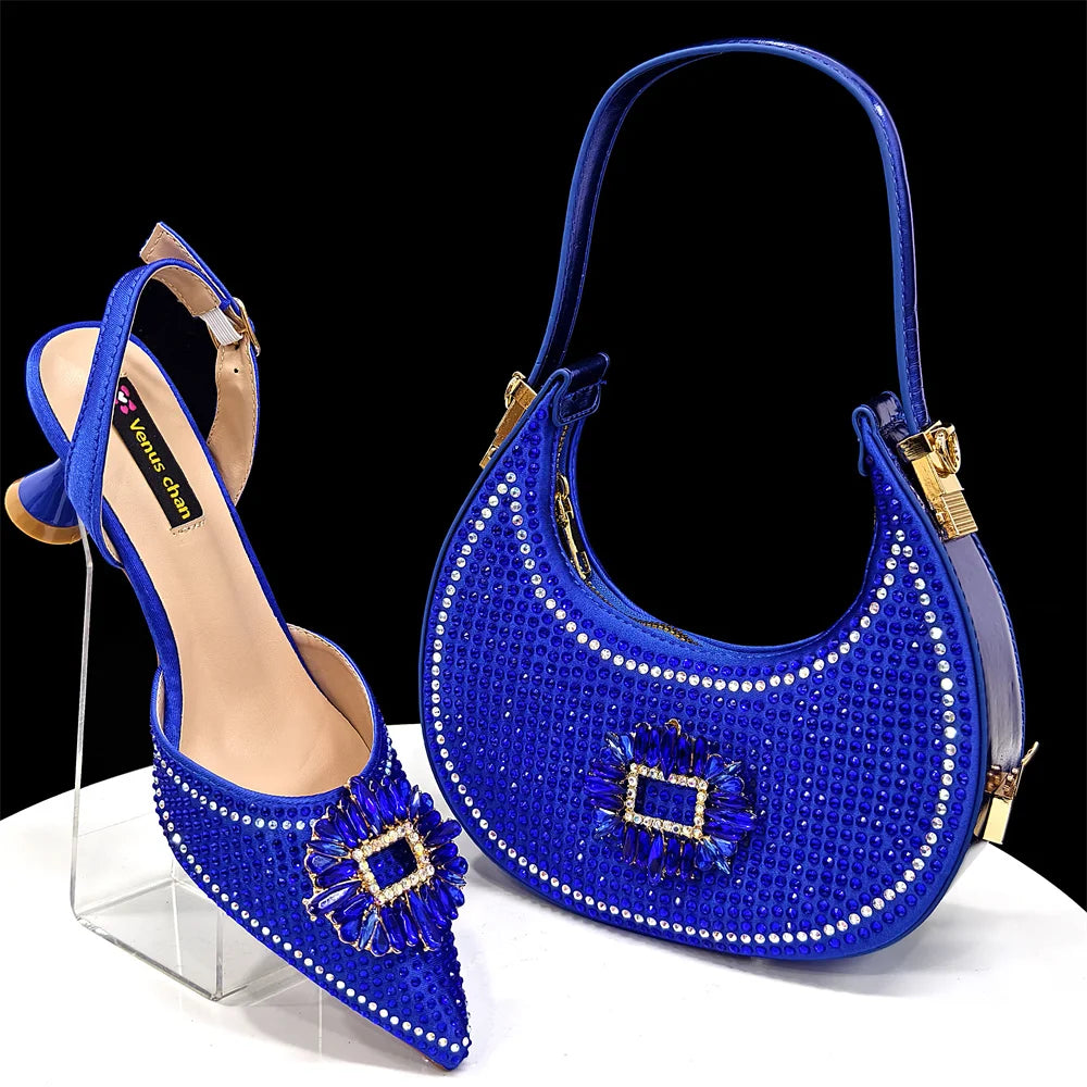 doershow Italian Shoes And Bag Sets For Evening Party With Stones Italian Leather Handbags Match Bags!HFG1-21