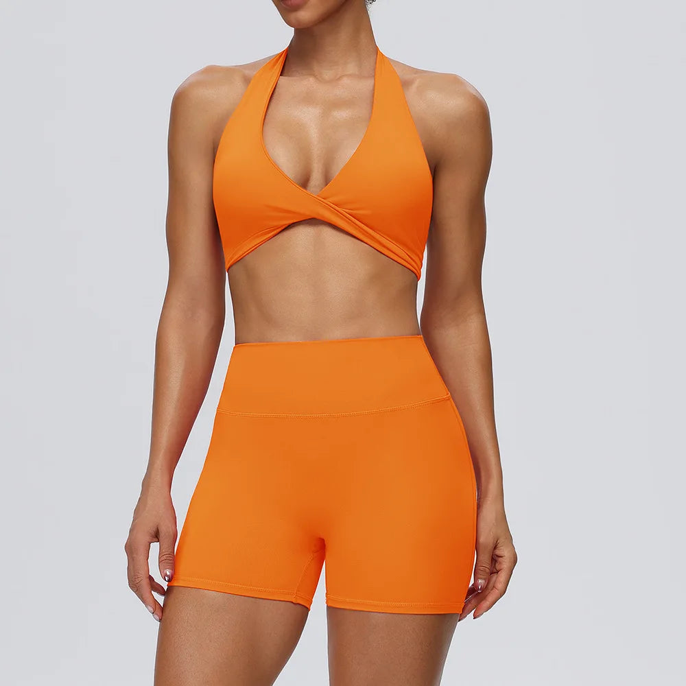 STOUREG Women's Yoga Shorts Set Sports Bra High Waist Tight Gym Running Workout 2 Piece Quick Dry Fitness Activewear