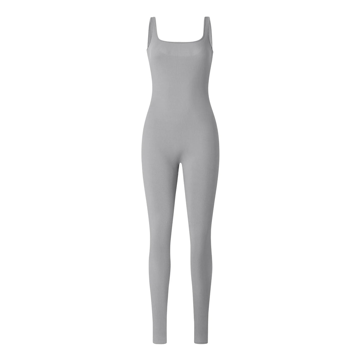 Women Sleeveless Jumpsuits Solid Color Ribbed Club Fitness Workout Overalls Streetwear Square Neck Bodycon Long Romper