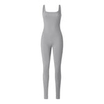 Women Sleeveless Jumpsuits Solid Color Ribbed Club Fitness Workout Overalls Streetwear Square Neck Bodycon Long Romper