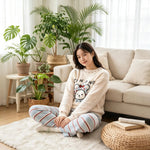 Cartoon Rabbit Jacquard Striped Pants Loose Warm Ladies Homewear Sleepwear Loungewear Women Korean Style Cute Soft Pajama Set