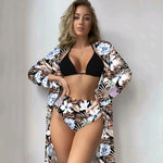Fashionable Bikini Cover Up Three Piece Set Women Swimsuit Net Shirt High Elasticity Polyester Fabric with Chest Pad Bikinis Set