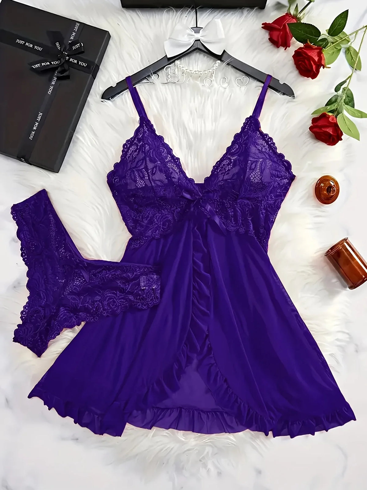 Lace Lingerie Set Women's Sexy Babydoll Chemise Romantic Ruffle Nightgown Delicate Panty Set New Hot Fashion Gift Luxuriou
