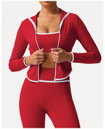 Women's Yoga Top Color-Block Zipper Stand Collar Bare Jacket Autumn Winter Outerwear Running Fitness Long Sleeve Coat