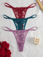 3-Pack Sexy Lace Women's Panties Adjustable Waistband Semi-Transparent Sexy Floral Lace Women's Sexy Lingerie Underwear