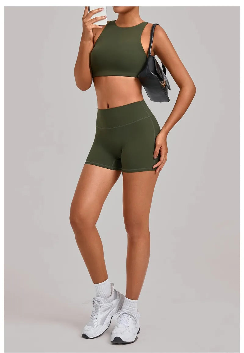 Women's Nude Yoga Sets Sports Cross Beauty Back Bra Hip-lifting Slim Fit Shorts Suits Running Fitness Workout Gym Sets