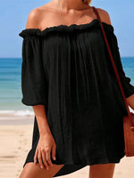 New White Long Sleeve Cut Out Crochet Knitted Tunic Beach Cover Up Beach Wear Beachwear Female Women Cover-ups Beach Dress K8075