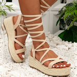 2024 Big Size 43 Women's Comfy Walking Wedge Espadrilles Sandals Summer Leisure Round Toe Platform Ankle Strap Shoes