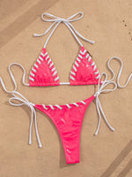 Sexy Pink Contrast Micro Bikini 2026 Mujer Women Braiding Rope Bandage Push Up Bra Triangle Swimsuit Beach Bathing Suit Swimwear