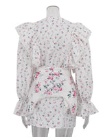 FDYOUI Women's O-neck Single Breasted Ruffles Floral Dress with Corset Ladies Chic Long Sleeve Tunics Shirts Dresses High Street
