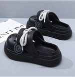 Women Summer Sandals Lace-up Style 2 Way to Wear Couples Fashion Platform Clogs Soft EVA Thick Sole Men Beach Street Slippers