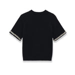 Fashion Casual Short-sleeve Knit Top With Black Short Sleeve Knit Top Gold Button Detail Round Neck Slim Fit Casual Sweater GRQ4