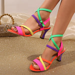 Big Size 43 Summer Mixed Color High Heels Cross-Strap Sandals Women Shoes Kitten Heels Festival Neon Vacation Dress Heels
