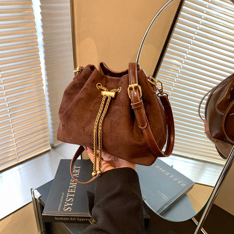 2026 Soft Commuting Crossbody Bags Faux Suede Sewing Hot Sale Bags for WomenThread Solid Color String Women's Handbags