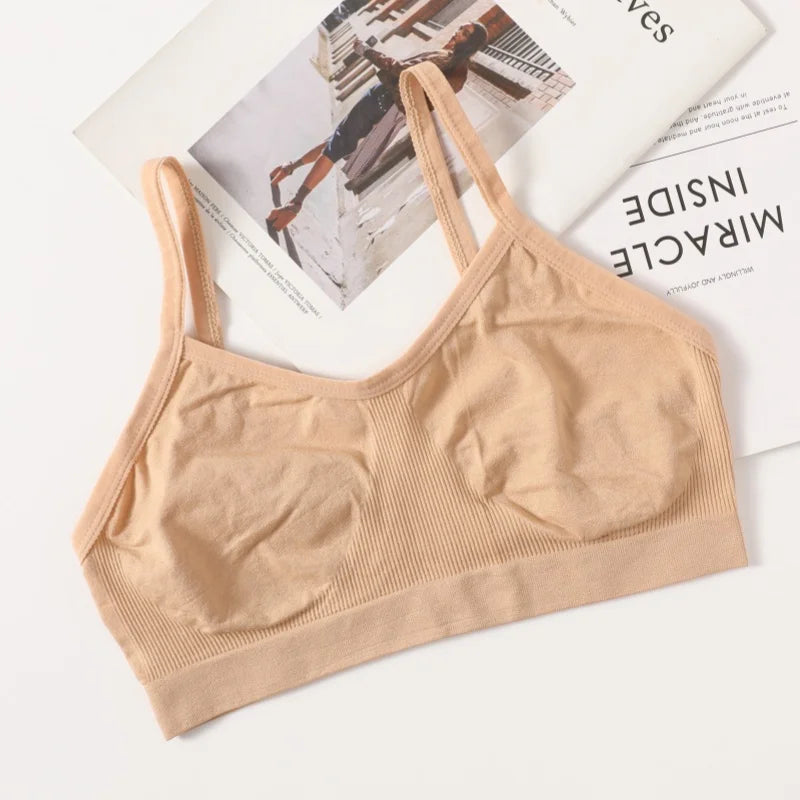 Women Soft Ribbed Bra Knit Wireless Bralette No Pad Camisole Non-Adjustable Thin Strap Lingerie Everyday Lounge Intimates M-L