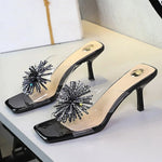 BIGTREE New Crystal Slippers Shoes Women Fine High Heels Transparent Sandals Female Slippers Sexy Outside Beaded Beach Shoes