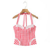 Early Spring New French Style Sexy Sweet Lace Patchwork Slim Fit Halter Neck Tie Plaid Strap For Woman Cute Pure Desire DW8V