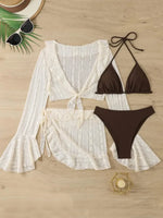 Vintage Swimwear Women Long Sleeve Ruffles Cover Up Skirt 4 Piece Bikini Set 2025 Push Up Beach Bathing Suit High Waist Swimsuit