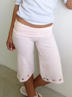Women Capris Pants Summer Elastic Waist Solid Color Eyelets Casual Short Trousers Streetwear for Daily