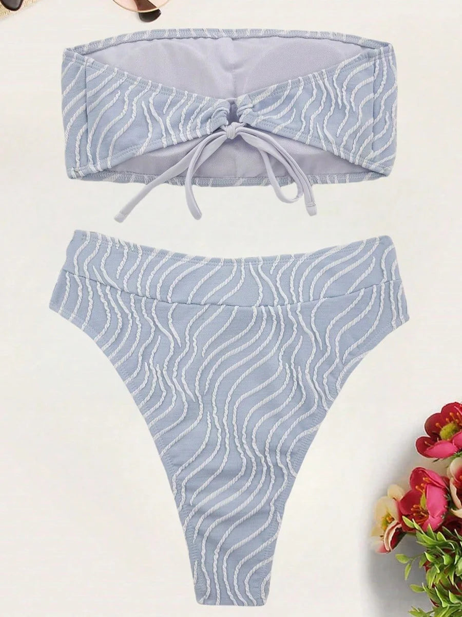 Wave Striped Bandeau Bikinis High Waist Bikini Female Swimsuit Women Swimwear Two-pieces Bikini Set Bathing Suit Swim Beach Wear