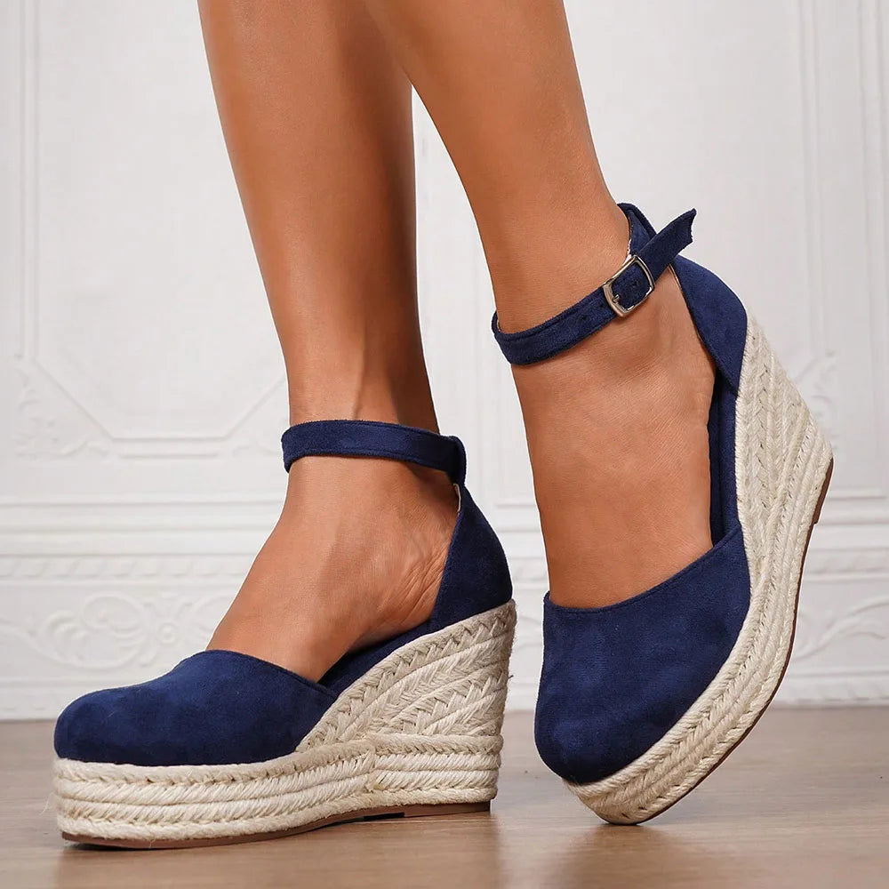2025 Comfy Walk Big Size 43 Summer Bohemian Platform Espadrilles Sandals Women Ankle Strap Sandals High Heels Wedges Shoes Woman