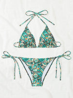 2026 Halter Triangle Bikinis Printed Swimsuit Women Sexy String Swimwear Female Bathers Swimming Bathing Swimming Swim Suit