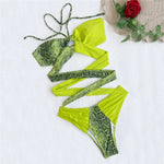 Sexy Snake Print Halter Bandeau Bikinis Set Thong Swimsuit Women Push Up Swimwear High Cut Bathing Suit Biquini Beachwear bikini