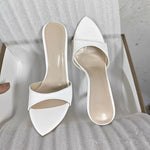 Women's White Faux Leather Pointed Toe Stiletto Mules - Slip-On High Heel Sandals for Summer, Party & Daily Wear