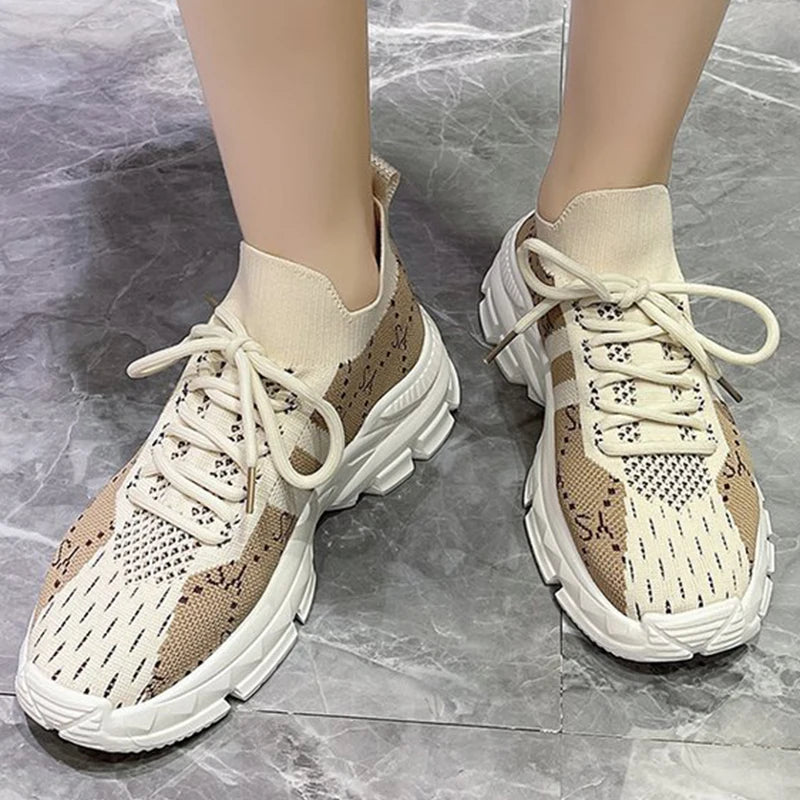 Fashion Striped Letter Print Sneakers for Woman Breathable Mesh Running Sports Shoes Women Comfortable Lightweight Shoes Ladies