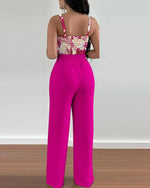 Women's Two Piece Sets Fashion Print Halter V-Neck Short Tank Suit Tops Long Pants Matching Set Summer Casual Female Slim Pants